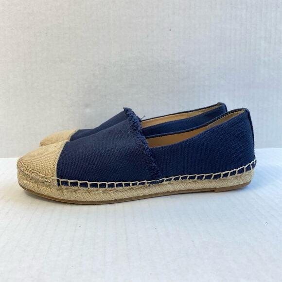 J. MCLAUGHLIN Shoes Espadrille Redding Canvas Flat Loafer Fringe Navy Tan 6.5 - Picture 3 of 10